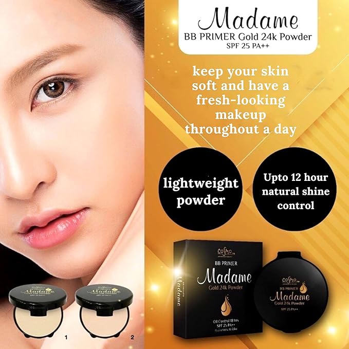 MADAME 12 g. LIGHT Oil Control Face Pressed Powder Compact Foundation, Long Lasting Makeup Oily Skin, Flawless Matte Finish, Controls Face Shine Skin Oil Control Breathable Coverage Lightweight SPF 25