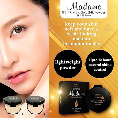 MADAME 12 g. LIGHT Oil Control Face Pressed Powder Compact Foundation, Long Lasting Makeup Oily Skin, Flawless Matte Finish, Controls Face Shine Skin Oil Control Breathable Coverage Lightweight SPF 25