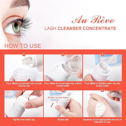 Lash Shampoo Concentrate 30ml Lash Cleanser Concentrate Add Hyaluronic Acid Oil-Free Lash Extension Shampoo Perfect for Salon，Peach