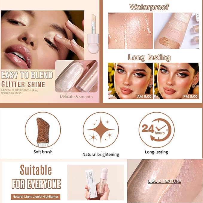 MEICOLY Liquid Highlighter,Long Lasting Liquid Luminizer Shimmer Stick,Waterproof Smooth Highlight Face Illuminator,Silky Natural Glow Makeup Sparkly Highlighters for Face,01 Enlighten