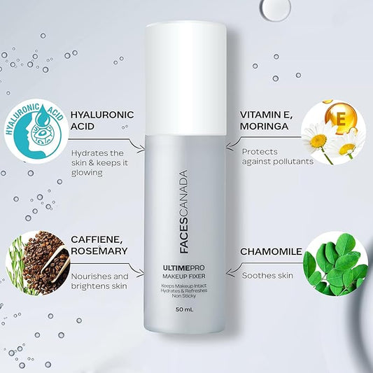 Ultime Pro Makeup Fixer | Long Lasting Setting Spray | Hydrating & Refreshing Facial Mist with Hyaluronic Acid | Lightweight & Non Sticky | 1.69 Fl Oz (50ml)
