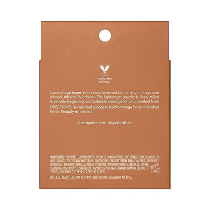e.l.f. Camo Powder Foundation, Lightweight, Primer-Infused Buildable & Long-Lasting Medium-to-Full Coverage Pressed Foundation for Face, Tan 460 W