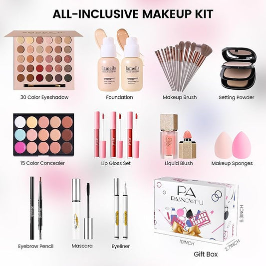 Makeup Kit for Women - Full Kit for Beginners Teens Girls, 30 Colors Matte & Shimmer Eyeshadow Palettes, Blush Palette, Lip Gloss Set