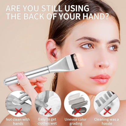 3Pcs Makeup Mixing Palette Kit Including Foundation Spatula, Makeup Palette Tray, and Brushes for Women, Girl Korean Cosmetic Spatula Tool(Metal)