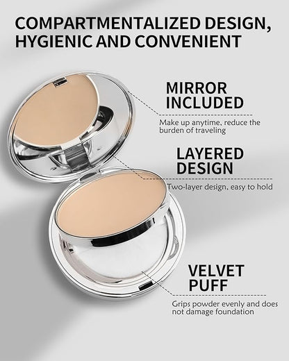Pressed Mineral Powder Foundation,4-in-1 Matte Setting Powder with Concealer&Finishing Powder Makeup Color Correcting Medium to Full Flawless Coverage Foundation, Waterproof Long Lasting,Ivory