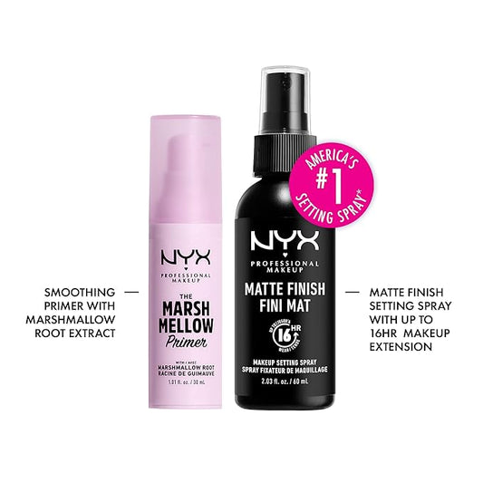 NYX PROFESSIONAL MAKEUP Marshmellow Smoothing Primer + Makeup Setting Spray, Matte Finish, Long-Lasting Face Mist for up to 16HR Wear (Pack of 2)