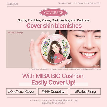 MIBA Ion Calcium Foundation Double Cushion RX No 27 Big Cushion SEASON2 Long Lasting Effect. Skin moisturizing. Glow Makeup High Coverage. Skin tightening relief. Smooth adhesion.(25 g / 0.88 oz)