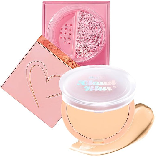 Beauty Bundle Beauty Creations Pink Cloud Pink Loose Setting Powder & Amorus Cloud Blur Matte Balm Foundation, Minimizes Pores, Matte Finish 14HR Shine Control (Natural Fair)