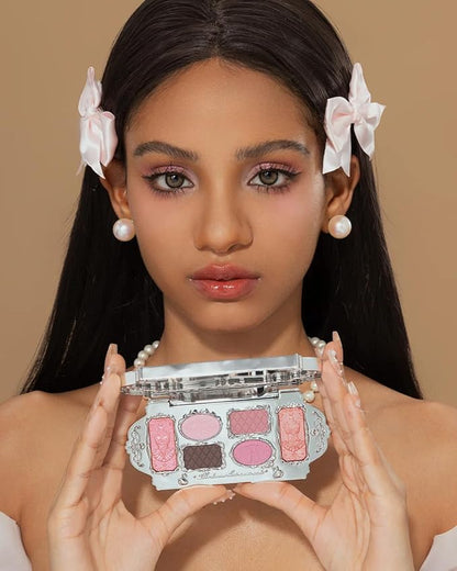Flower Knows Swan Ballet Six-Color Makeup Palette,Eyeshadow,Blush,Highlighting & Contour All-in-One Face Makeup Palette with 4 Matte+2 Shimmer Pink Shades(03 Pink Swan,0.23 Oz)