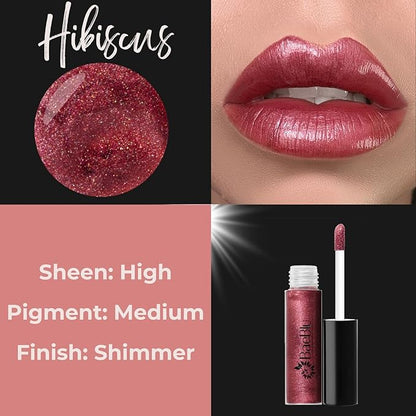 Organic Vegan Lip Gloss, 100% Natural Non-Toxic Moisturizing Ingredients, Hibiscus