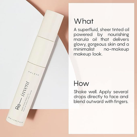 HALEYS Skin Tint Set (Dark Neutral): Re-invent Sheer Tinted Marula Oil, Skin Tint, Tinted BB Moisturizer, Face Oil, Hydrating Glowing Skin, Brilliant Kabuki Brush, Streak-free Blending, Buff, Blurs