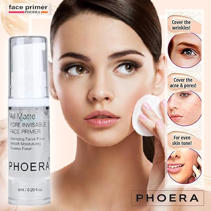Phoera Foundation Full Coverage Makeup Set - Includes Nude & Buff Beige 30ml Matte Foundation, 6ml Face Primer PLUS Liquid Foundation Brush & Silicone Blender Sponge for Easy Application
