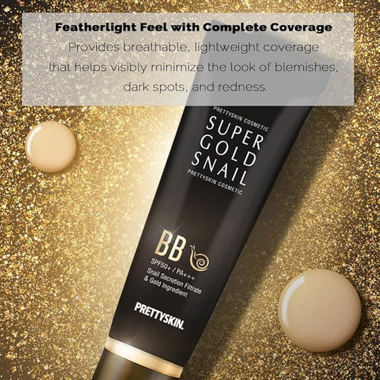 Hydrating BB Cream for Uneven Skin Tone & Blemishes – Lightweight, High-Coverage Korean Beauty Formula with Snail Mucin & Gold – Breathable Daily Makeup 1.75 fl oz