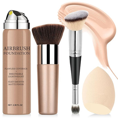 Airbrush Foundation Makeup Spray, Long-lasting Silky Mist Foundation Spray with Brush, Flawless Coverage Foundation for Smooth Radiant Skin, Formula Breathable Moisturizing Makeup (01 Natural)