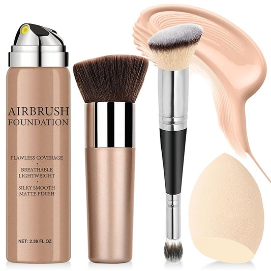 Airbrush Foundation Makeup Spray, Long-lasting Silky Mist Foundation Spray with Brush, Flawless Coverage Foundation for Smooth Radiant Skin, Formula Breathable Moisturizing Makeup (01 Natural)