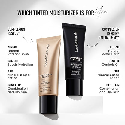 bareMinerals Complexion Rescue Tinted Moisturizer for Face with SPF 30, Vegan Tinted Mineral Sunscreen with Hyaluronic Acid, Full Size, Mahogany 11.5
