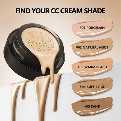 Mushroom Head Air Cushion CC Cream Full Coverage,Face Makeup Cushion Foundation Long Lasting,BB Cream Even Skin Tone for Oily & Combination Types (#01 Porcelain)