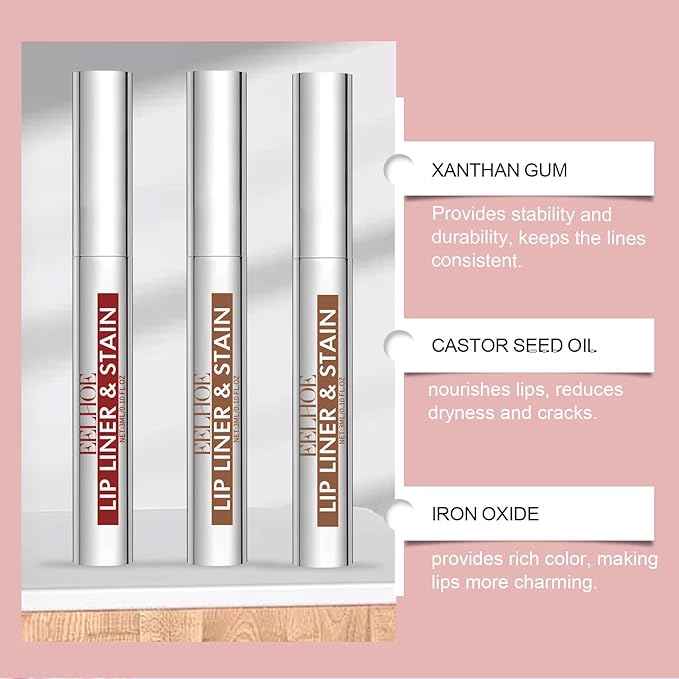 Lip Stain Peel Off, 3 Pcs Peel Off Lip Liner Stain Set Lip Tint Stain Peel Off Lip Stains for Women Peel Off, Waterproof Long-Lasting Lip Stain Peel off Tint Tattoo, Transfer-proof No Smudging