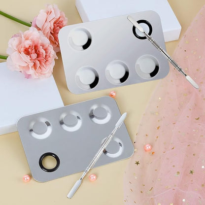 Upgrade Mixing Makeup Palette, Stainless Steel Palette With Spatula Tool for Mixing Cosmetic and Pigment, Nail-art