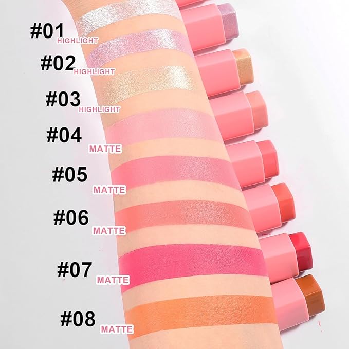 Heart Blush Stick, Matte Rouge Stick, Cheek Contour Pen, Long Lasting Water Proof Non-Greasy Smooth, Buildable Lightweight Cream Blush, Easy Application High-Gloss Finish (01#, 0.21 OZ)