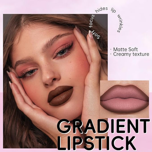 Dark Brown Lip Liner Lipstick, 2 in 1 Gradient High Pigmented Cream Matte Lip Pencil Lip Stain, Long Lasting Brown Lip Liner Plumping Lip Makeup for Women Girls, 08