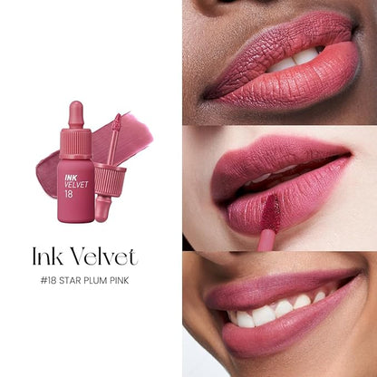 Peripera Ink the Velvet Lip Tint - High Pigment Color, Longwear, Weightless, Not Animal Tested, Gluten-Free, Paraben-Free (018 STAR PLUM PINK (NEW))