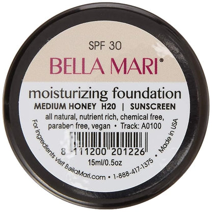 Bella Mari Natural Moisturizing Foundation, Medium Honey (H20); 0.5floz Glass