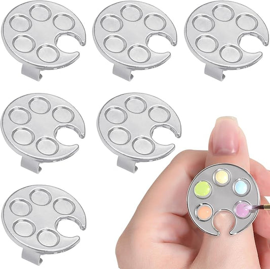 6 Pack Mini Nail Paint Art Palette Tools Makeup Palettes Finger Rings Metal Manicure Palette
