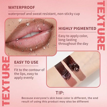 2 Colors Peel Off Lip Liner Stain with Nude Nourishing Lip Gloss Combo for Women, Waterproof Long Wear Tattoo Lip Stain Peel Off, Non Sticky Lip Tint Nude Brown Lip liner Set Lipstick Makeup