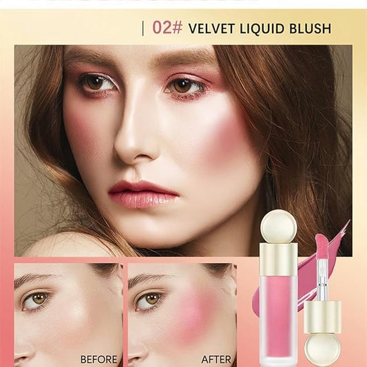 5 Color Velvet Liquid Blush, Soft Cream Face Blush for Cheek, Eye, Lips, Soft Cream, Weightless, Breathable, Natural-Looking liquid Blush Stick (02)