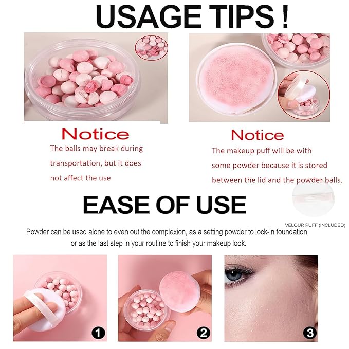 5 Colors Shimmer Matte Setting Powder with Puff, Oil Control Face Loose Translucent Powder Makeup,Brighten Longlasting Finishing Powder,Lightweight Waterproof Soft Focus Blurring Powder, 01