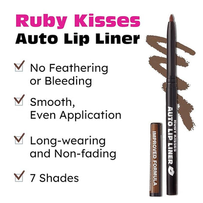 Ruby Kisses Auto Lip Liner Pencil (Cappuccino 3 Pack), Long Lasting & Non-Fading, Smooth Application, Non-Feathering with Rich Pigmented Color, No Sharpener Needed, Ideal for Full Lips Look