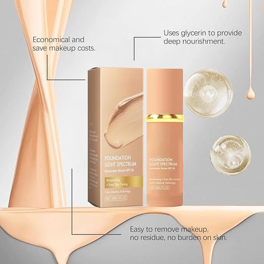 Fifuroes Foundation Light Spectrum Sunscreen Serum High-Coverage Concealer & Moisturizing Foundation with SPF50, Suitable for All Skin Types (1PC, 1 Fl Oz (Pack of 1))