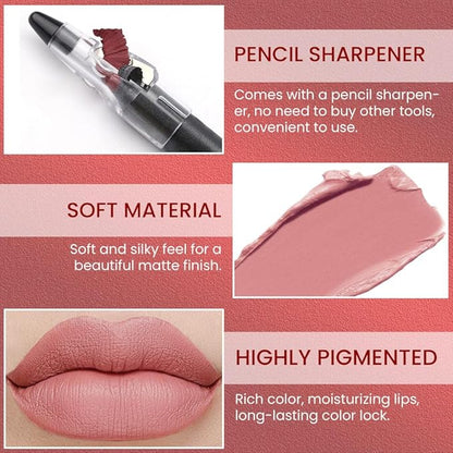 Nude Orange Crayon Matte Lipstick Lip Liner Pencil, Moisture Smooth Lipstick Penil, With Pencil Sharpener Sharpenable Lip Pen Ultimate Lip Crayon for Women Easy to Apply Waterproof 17#