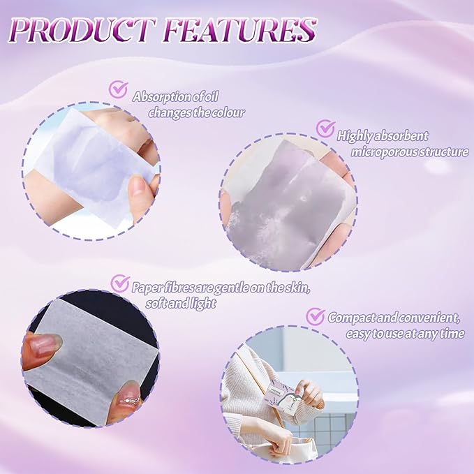 BOROLA Oil Blotting Paper for Face 200 Sheets, Soft Absorbing Pads for Face Shine Control, Portable Oil Absorbing Tissues for All Skin Types, Compact Beauty Accessory for Men & Women(Purple)