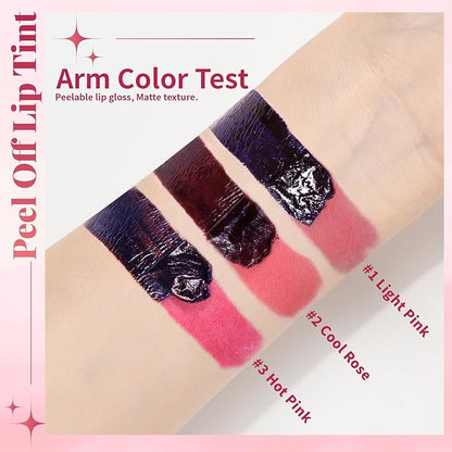 3 Colors Peel Off Lip Liner Stain, High Pigmented Long Wear Waterproof Magic Lip Stain Tattoo, Natural Matte Finish Lip Tint Pink Lip Gloss Set for Women, Non-Sticky Liquid Lipstick Lip Makeup