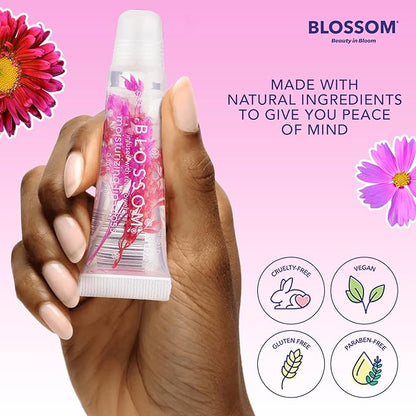 Blossom Scented Moisturizing Lip Gloss Tubes, Infused with Real Flowers, 0.6 fl. oz/18ml, 2 pack Full Size Gift Set, Strawberry/Watermelon