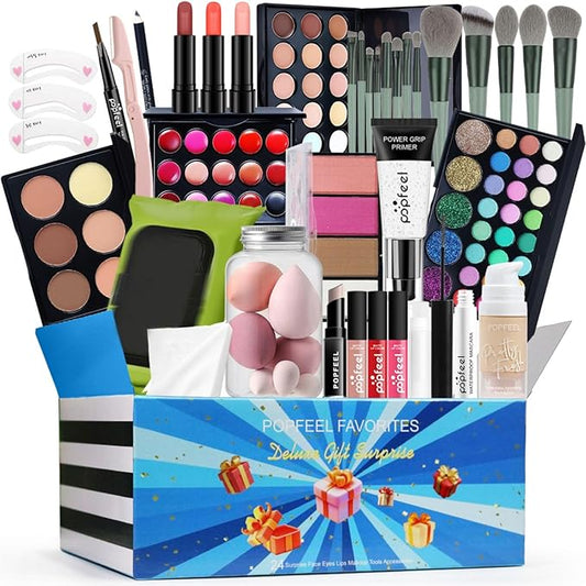 All in One Makeup Kit for Women Full Kit Girls Makeup Gift Sets Xmas Essential Bundle Include Eyeshadow Palette Lipstick Blush Concealer Eyeliner Mascara Foundation Brush Eyebrow Pencil