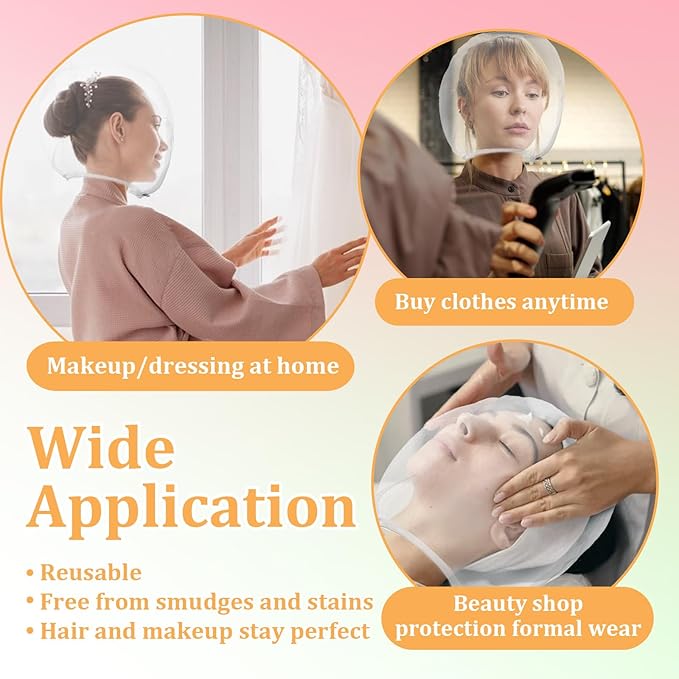 3 Pcs Makeup Protector Hood for Face, Breathable Nylon Makeup Protector Hood with Zipper Closure Washable & Reusable Make Up Face Cover for Women Weddings