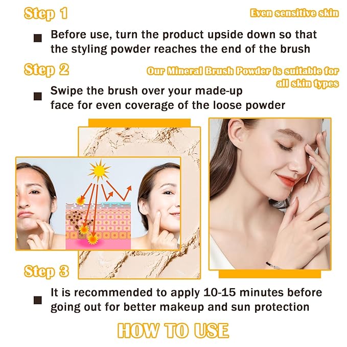 Sunscreen Setting Powder,SPF 50++ Mineral Setting Powder with Soft Sunscreen Brush,Oil Control Lightweight Brush Powder,Matte Translucent Face Powder for All Skin,Smooth Lasting Breathable Concealer
