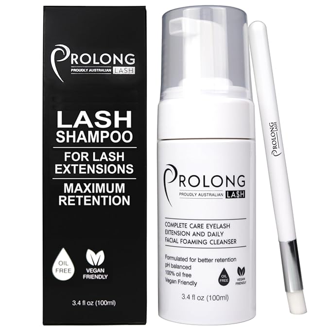 Eyelash Extension Shampoo & Brush - Large 100ml Bottle - Gentle Foaming Cleanser Lash Wash for Extensions and Natural Lashes - Safe Daily Makeup Remover - Paraben & Sulphate Free - Salon & Home Use