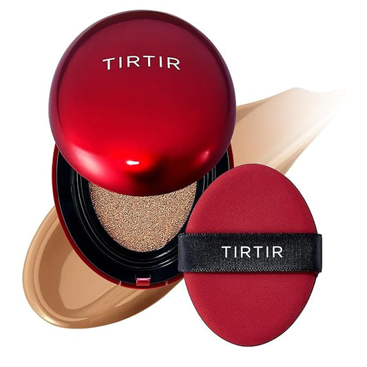 TIRTIR Mask Fit Red Cushion Foundation | Full coverage, Weightless, Skin fit, Satin Glow Finish, Korean Makeup, beauty, Tattoo cover up, Buildable (#34N Pecan, 0.63 Fl Oz)