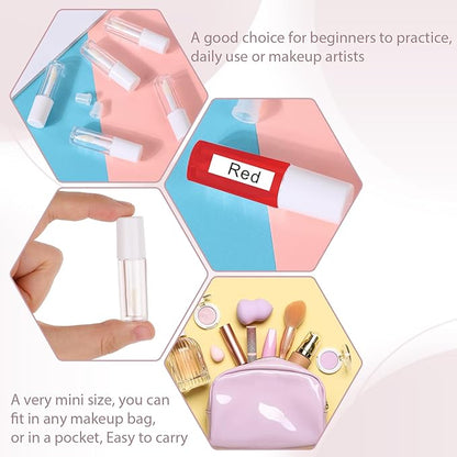 Molain 10pcs Empty Lip Gloss Tubes, 1.2ml Mini Refillable Cosmetic Containers Bottles Lip Balm Bottles for Lipstick Samples, Lip Balms(White tube cap)