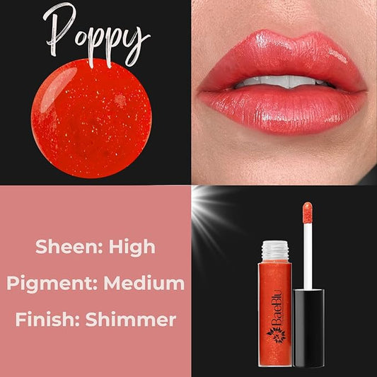 Organic Vegan Lip Gloss, 100% Natural Non-Toxic Moisturizing Ingredients, Poppy