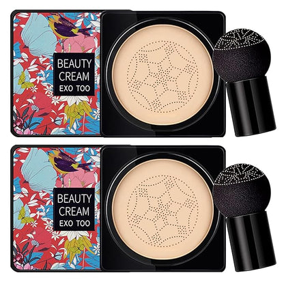 NUIBO 2PCS Air Cushion CC Cream Mushroom Head, Moisturizing Concealer Makeup Base, Primer Liquid Foundation Long Lasting with Two Mushroom Makeup Sponges【2 X Ivory】