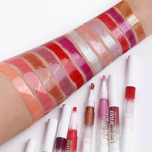 2 in 1 Nude Pink Shimmer lip gloss Lip Plumper Gloss Tinted Glitter Lipgloss Lipstick Moisturizing High Shine And Vegan Plumping Lip Gloss For Women Girls Long-Lasting Dry Lip Care (08#)