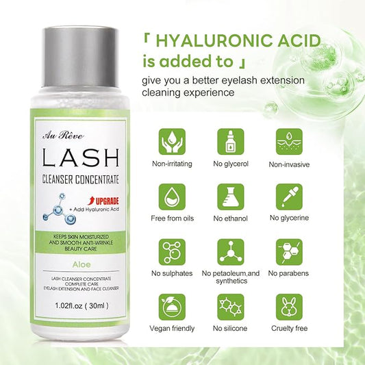 Lash Shampoo Concentrate 30ml Lash Cleanser Concentrate Add Hyaluronic Acid Oil-Free Lash Extension Shampoo Perfect for Salon，Aloe