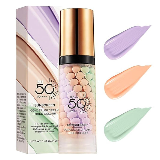 3 In 1 Primer for Face Before Makeup, One Step Color Correcting Primer, SPF 50, Hydrating, Oil Control Facial Serum & Color Correcting Moisturizer, SPF Cream, Even Skin Tone, Natural & Sheer Finish