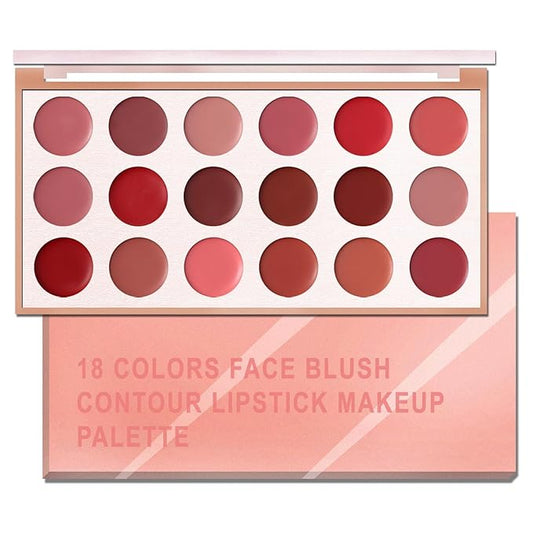 18 Colors Cream Blush Palette - Buildable Cheek, Lip & Eye Makeup, Waterproof & Long-Lasting, Blendable Natural Matte Finish, Vegan & Cruelty-Free, for Contouring, Everyday or Holiday Gift