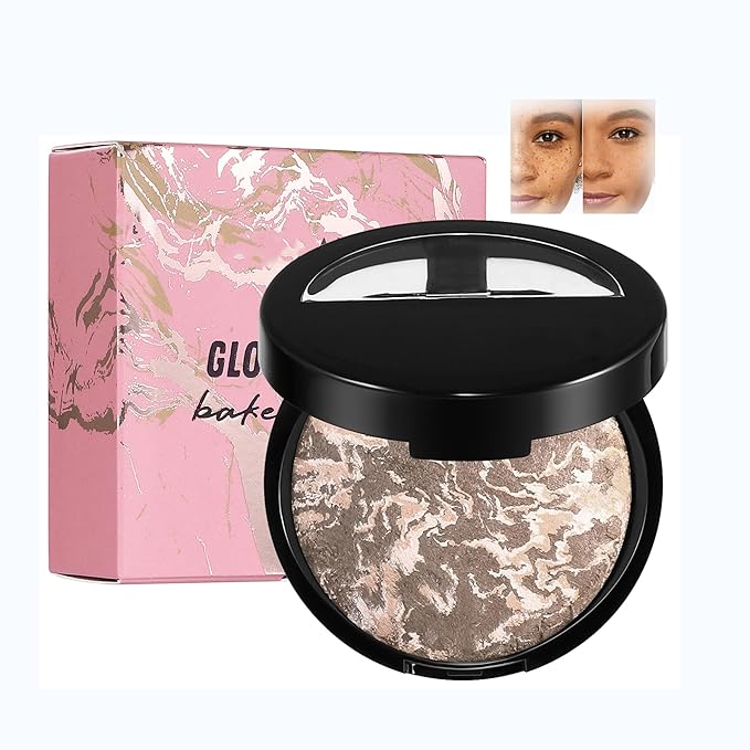 AKARY Baked Powder Foundation, Oil Control Correcting Powder Foundation, Buildable Light to Medium Coverage - Demi-Matte Natural Flawless Finish Smooth Lightweight, 06 Deep